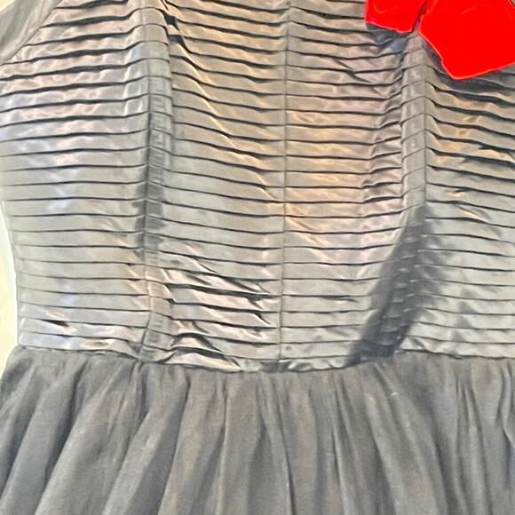 UNIQUE VINTAGE Black Satin and Tulle Black Swing Dress 1950s Sz 3X#11 - Picture 7 of 9
